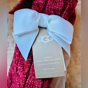 NWT UGG Women's Red Fleece Lined Cozy Knit Socks